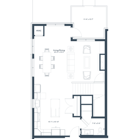 Floor plan for 2 beds, 2.5 baths, 1700 sqft